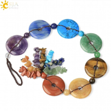 CSJA 7 Chakras Car Hanging Decor Tree of Life Round Donuts Spiritual Reiki Jewelry Natural Chip Stone Crystal Long Ornament G793