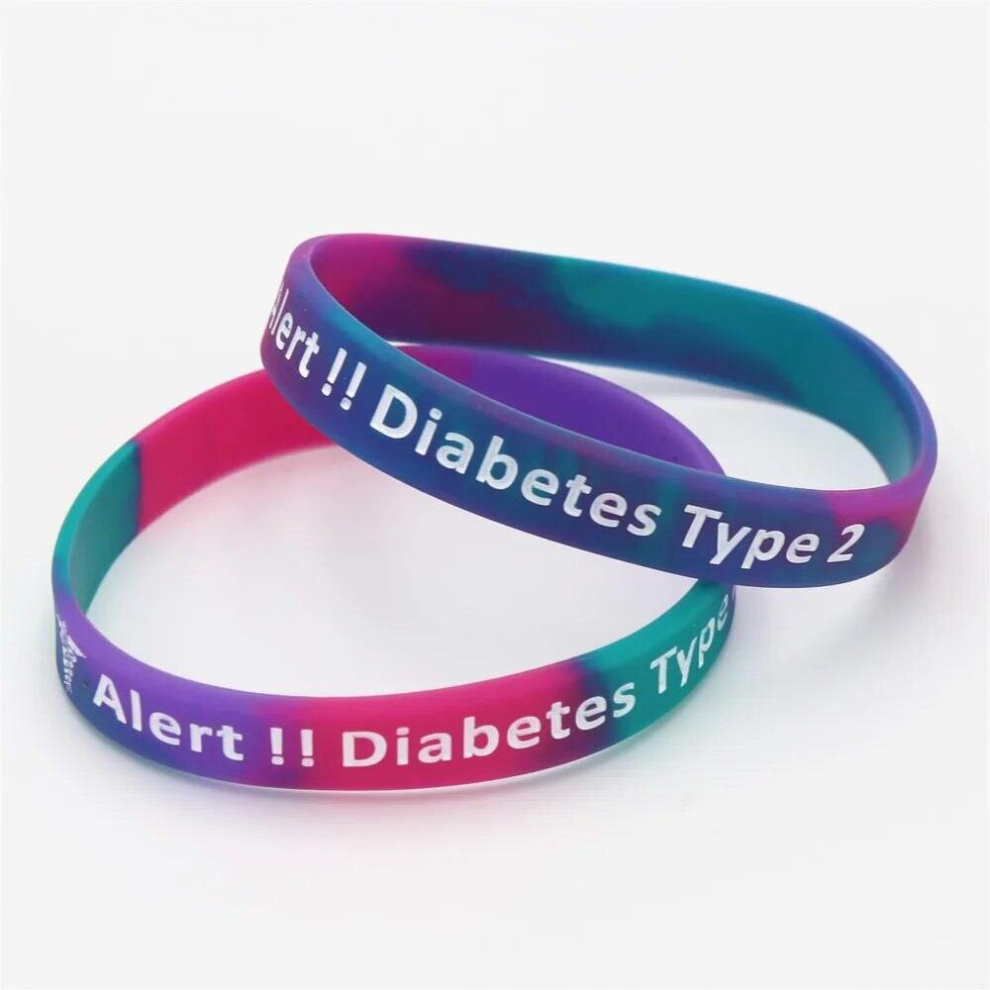 Multicoloured 1Pc Medical Alert Type 2 Diabetes Insulin Dependent Silicone Wristband Armband Nurse Diabetic Bracelets Bangles Sh138