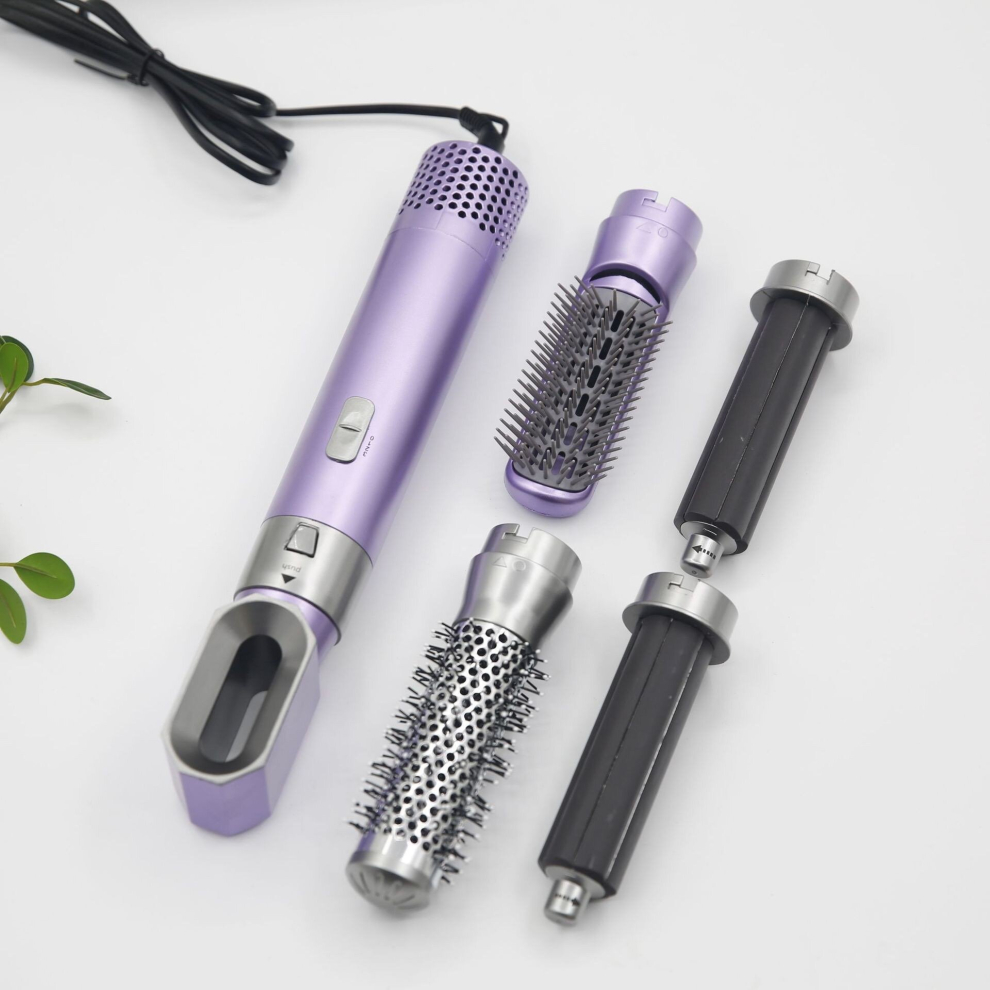 (Purple) New 5 In 1 Professional Multifunctional Airwrap Hair Styling Tool