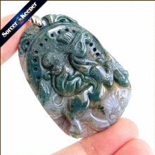 Hand Carved Brave Troops Animal Men Jewelry Natural Green Agate Stone Pendant Necklace Crystal for Boys SS539