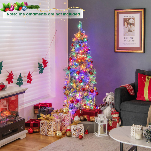 Casart 5FT Pre-Lit Christmas Tree Hinged Pencil Xmas Tree W/ 190 LED Lights 2
