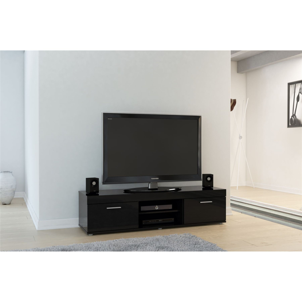 Black Gloss TV Unit Living Room Cupboard Entertainment Stand Cabinet