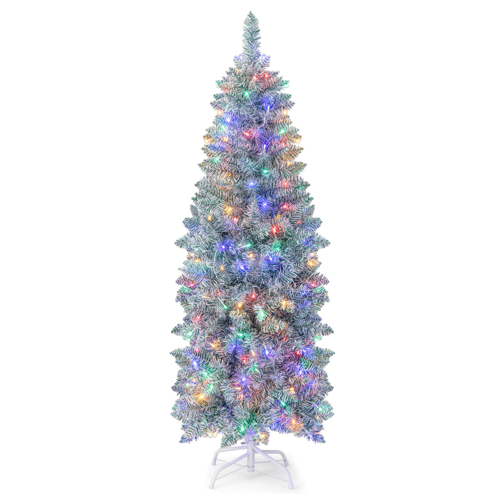 5FT Pre-Lit Christmas Tree Hinged Pencil Xmas Tree W/ 190 LED Lights