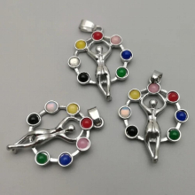 Natural Gem Stone 7 Chakra Healing Reiki Chakra Meditating Figure girl Pendant Charm Beads 12pcs