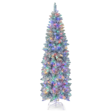 6FT Pre-Lit Christmas Tree Hinged Pencil Xmas Tree W/ 250 LED Lights