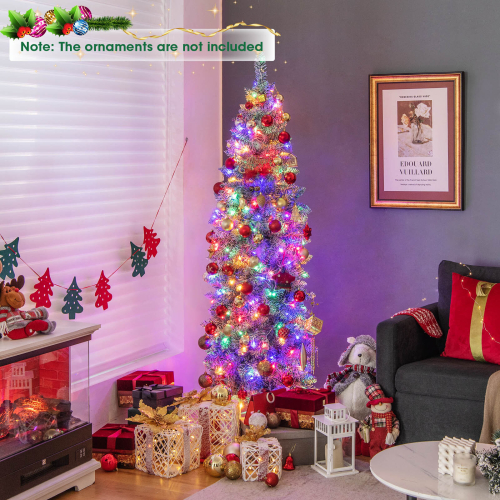 Casart 6FT Pre-Lit Christmas Tree Hinged Pencil Xmas Tree W/ 250 LED Lights 2