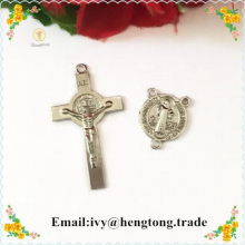 30sets plated sivler religious rosary parts & pendants catholic rosary Jesus cross & Saint Benedict center piece