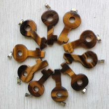 Good natural tigers eye stone key shape pendants for jewelry making necklaces 10pcs/lot