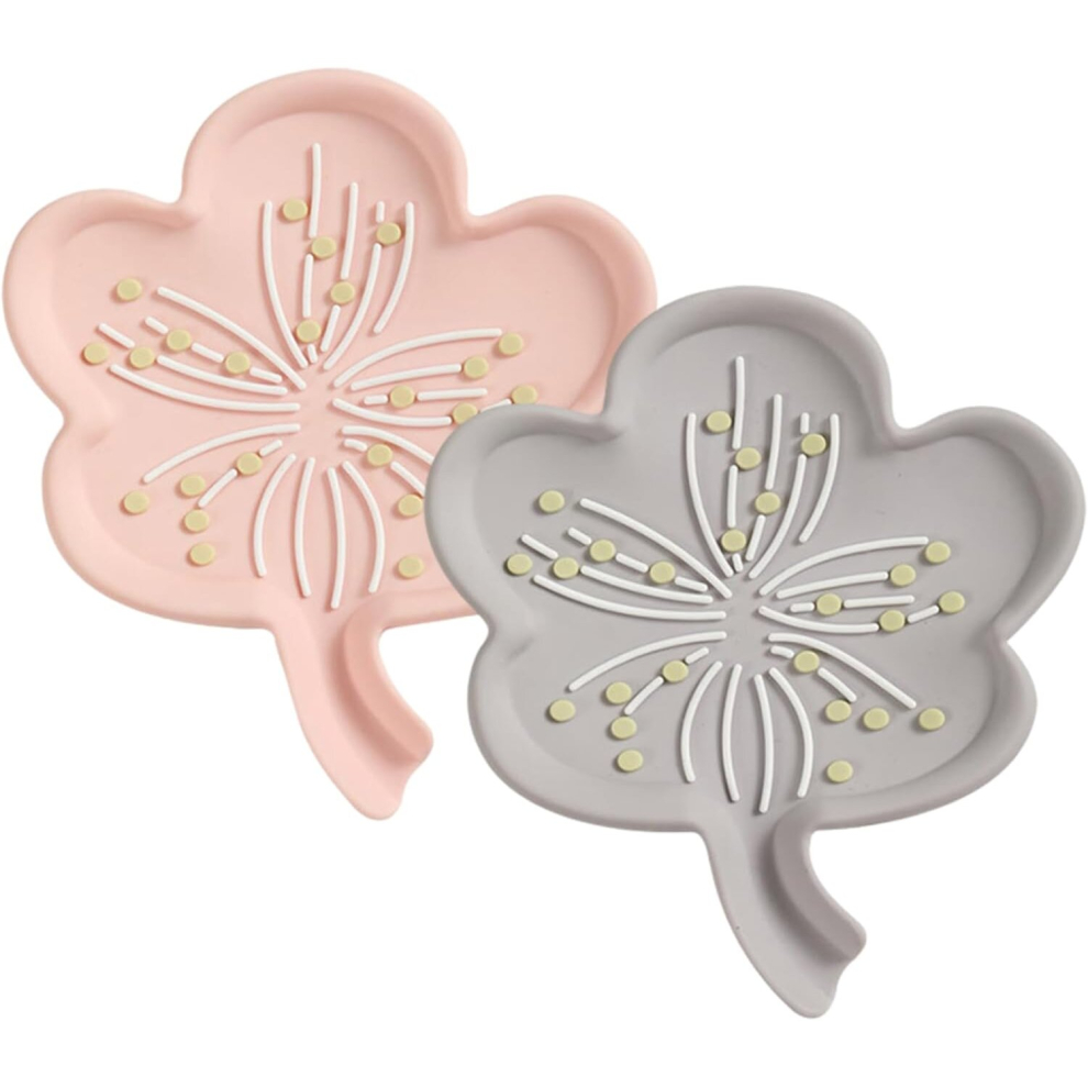 Soap Dishes,Silicone Soap Dish,Soap Container with Drain Spout Soap Holder & Saver for Shower,Bathroom,Kitchen,Bath Tub (Grey+Pink, 2-Pack)-image-OPC-PCW22XS-NEW