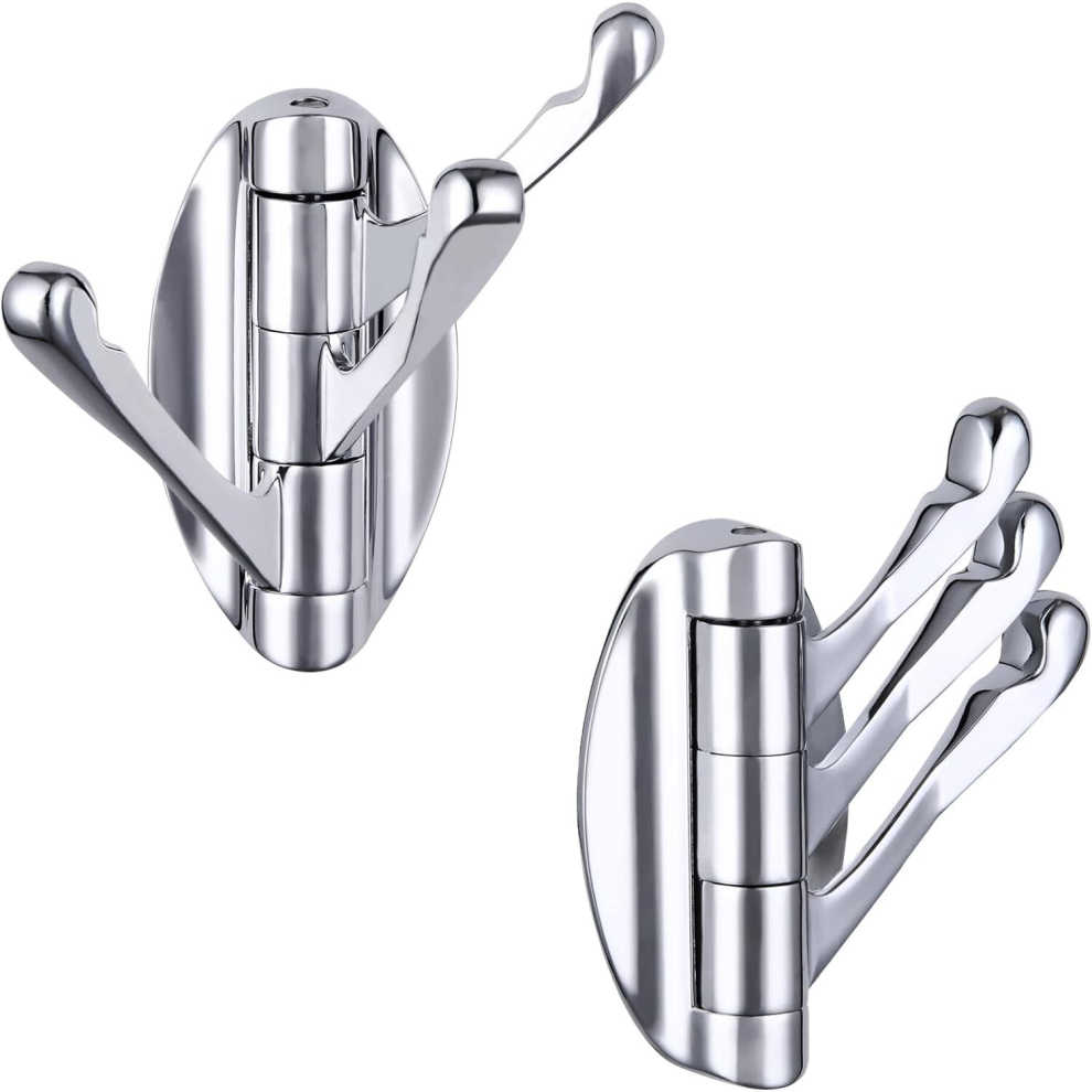Towel Hook Chrome 2 PCS, Metal Swivel Folding Bathroom Hook, Hand Towel Holder, Heavy Duty Clothes Robe Hook for Bathroom Wall Mount