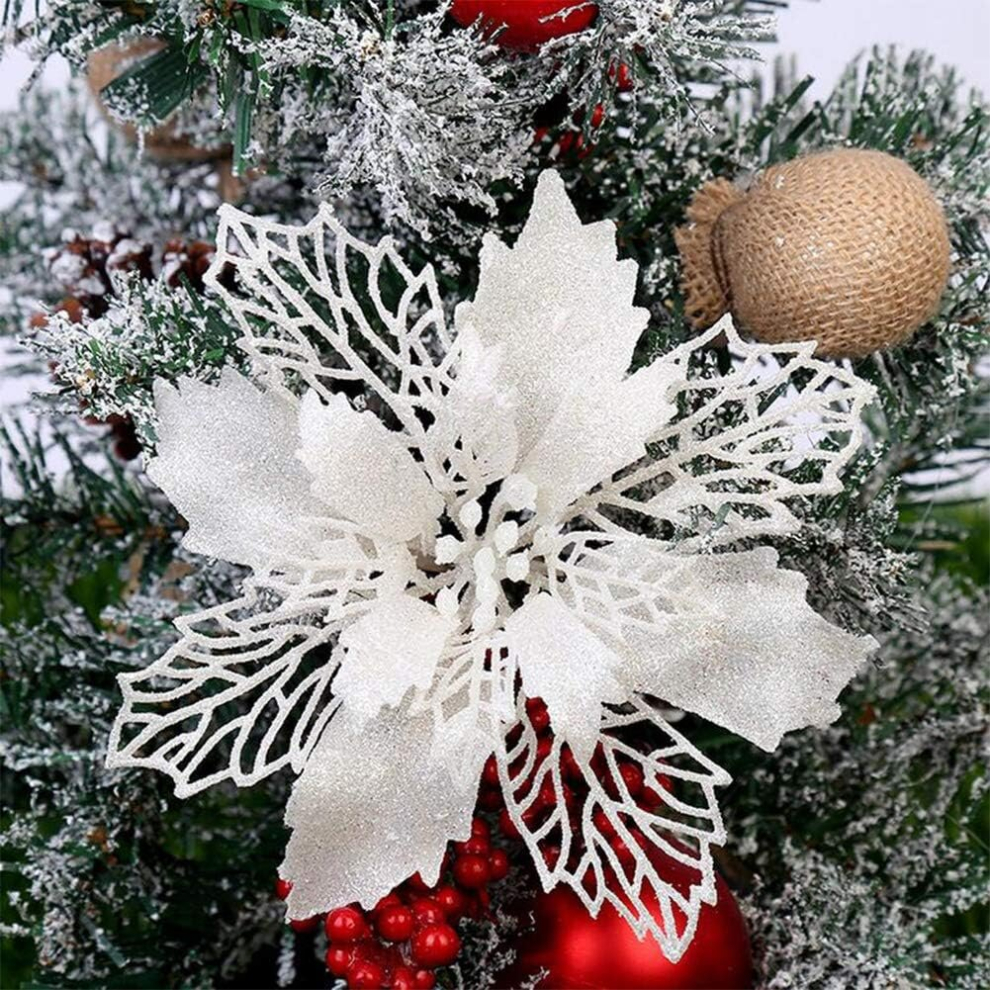 12 Pcs DIY Christmas Tree Pendants Christmas Flowers Pendant Decorations for Christmas Tree and Party Decorations Decoration Noel Fir (White)