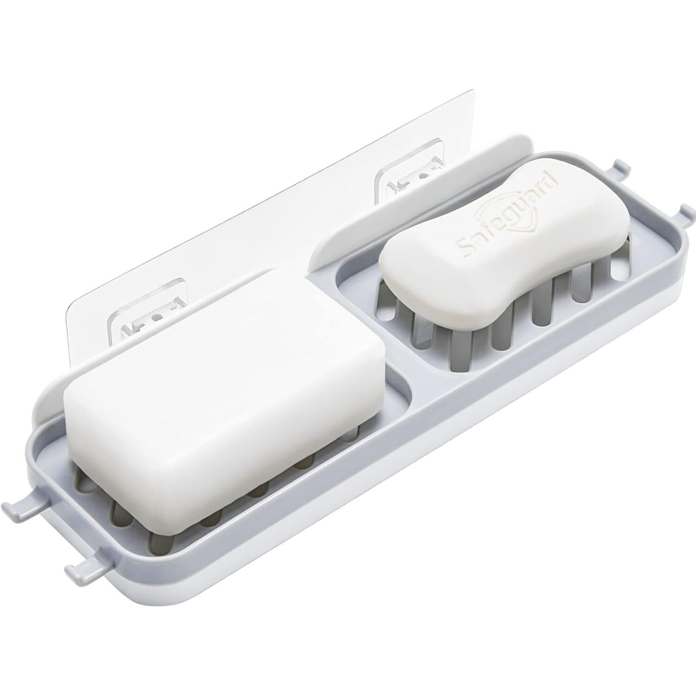 Soap Holder,with Drainage Design Soap Tray for Bathroom Shower or Bathroom Countertop,Single Layer Design Holds Two Bars of Soap and Carries 4 Hooks-image-OPC-PCW258D-NEW
