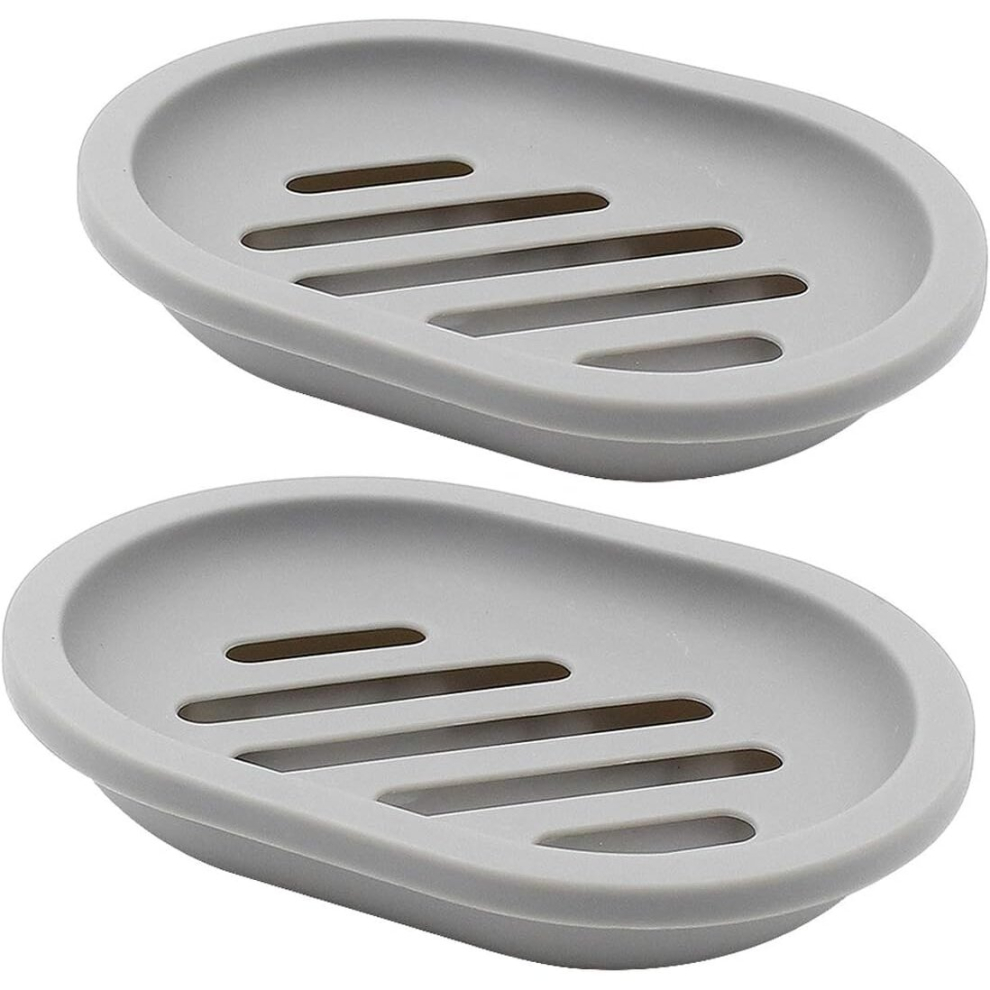 2-Pack Soap Dish with Drain, Soap Holder, Soap Saver, Easy Cleaning, Dry, Stop Mushy Soap (Gray)-image-OPC-PCW257Z-NEW