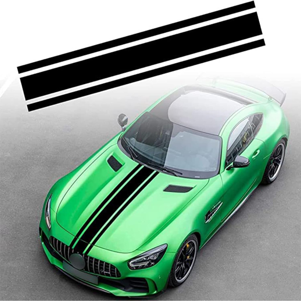 Car Hood Stripe Sticker, Universal Auto Racing Body Side Stripe Decal Hood Roof Skirt Bumper Stripe Decal Vinyl Modified Decal Decoration, Black 7770197815727