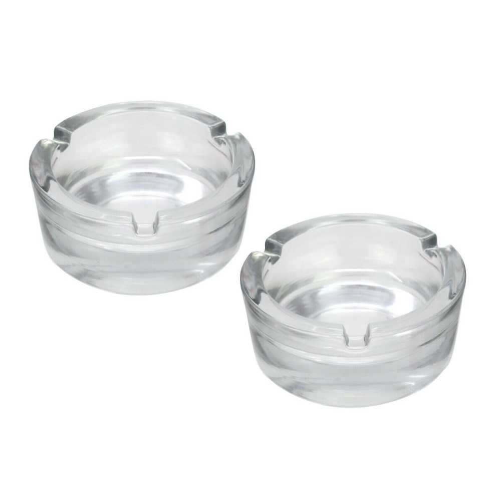 2 Clear Glass Ashtray Round Cigarette Smoking Ash Tray Home Pub Garden