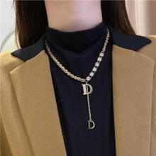 Zircon D Letter Pendant Long Necklace Winter Sweater Chain Light Jewelry Female Girl Party Hot Selling Gift