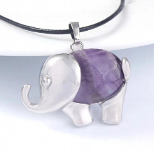 XSM Natural Stones Pendants Amethysts Rose Quartzs Elephant Pattern Amulet Charms Jewelry Gift for Women Girls 1Pcs