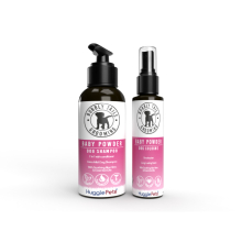 (Baby Powder) HugglePets Bubbly Tails Dog Shampoo and Deodorising Cologne Spray Set