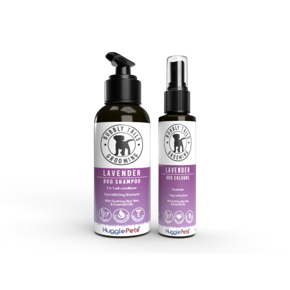 (Lavender) HugglePets Bubbly Tails Dog Shampoo and Deodorising Cologne Spray Set