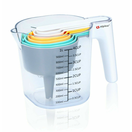 Alpina 9PC Plastic Measuring Jug Set Stackable Measuring Cups Spoons Utensil 1
