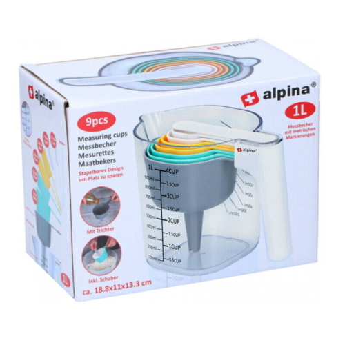 Alpina 9PC Plastic Measuring Jug Set Stackable Measuring Cups Spoons Utensil 2