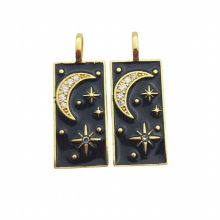 Plated Square Drop Moon Star Pendant Micropave CZ Sky Night for Girls Ladies Woman Jewelry Making Necklace