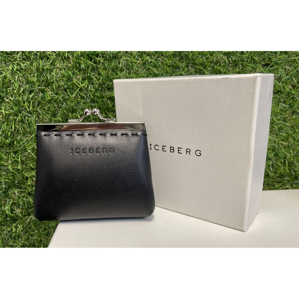 Iceberg Small Leather Snap Clip Coin Purse - Nero/Black - Comes in Box