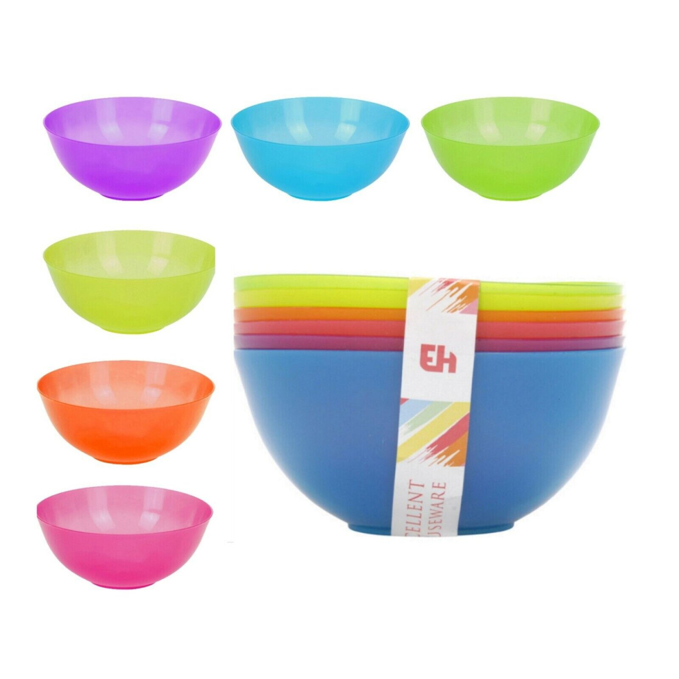 Coloured Plastic Cereal Bowls 6 Piece Round Breakfast Cereal Bowl