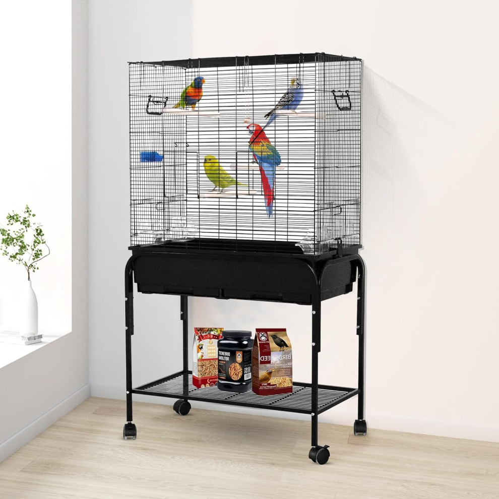 Black Large 130cm Metal Portable Rolling Bird Budgie Cage Storage Shelf Sliding Tray