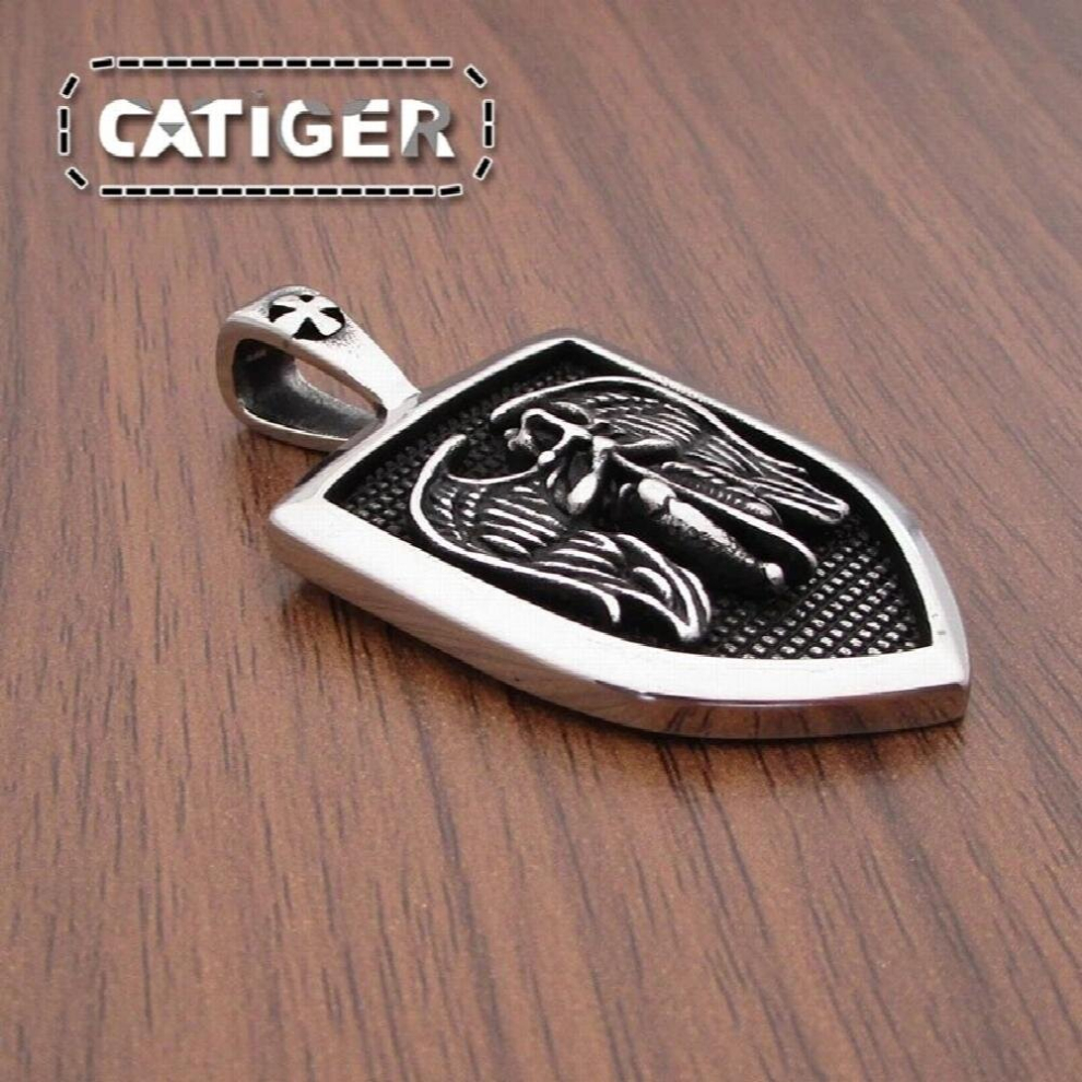 Punk 316L Stainless Steel Silver Shield ARCHANGEL ST MICHAEL PROTECT Pendant Necklace Jewelry