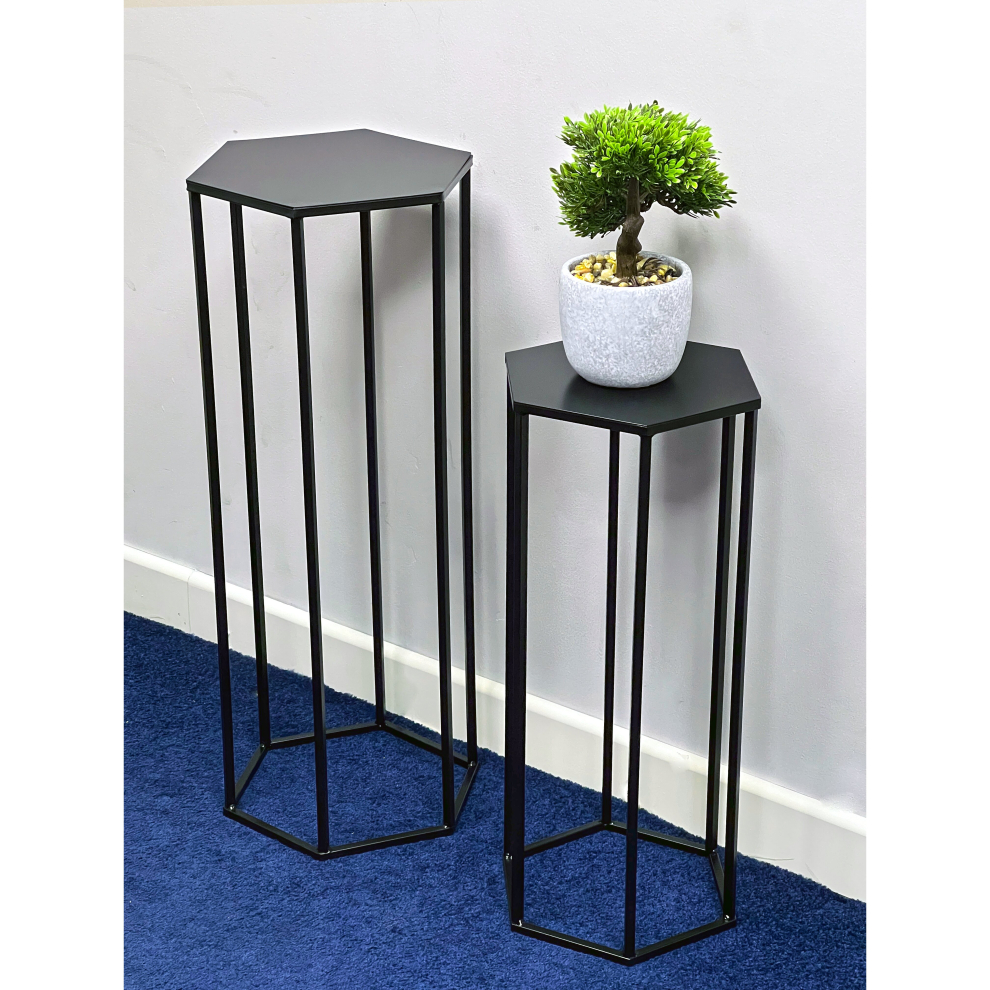 OTZ set of 2 Metal Plant Stand Black Table Plant Stand Black