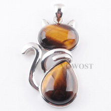 Lovely Kitty Cat Animal Pendants Natural Stone Beads Tigers Eye Agates Amethysts Rose Quartzs Jewelry IBN364