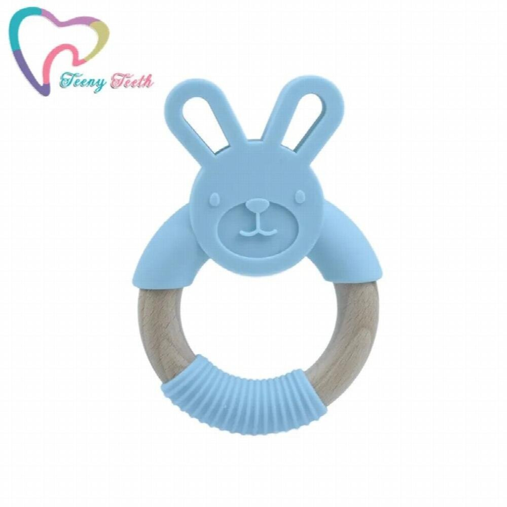 1PC Silicone Bunny Baby Teether Wooden Ring Rattle Toy BPA Nursing Accessories Chewable Rabbit Rattle Newborn Shower