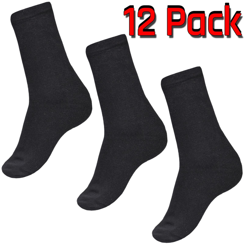 (Black - 12 Pack) 3,6,12 Pairs Mens Thermal Black Winter Warm Socks