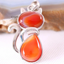 Natural Stone Beads Red Carnelian Cat Shape Pendant Fit Necklace For Girls Women Jewelry Gift 1Pcs K485