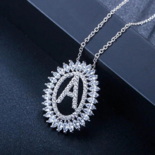 CWWZircons Ladies Jewelry Silver Big Round Drop Crystal Stone Initial Pendant Necklace CP062