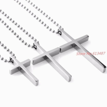 3 Size Boys Mens Chain Stainless Steel Big Cross Pendant Necklace Silver Gift