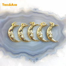 5pcs Three-dimensional Moon Face Pendant Plated Brass Vintage Punk Style For Making Earrings Necklace Women Girls