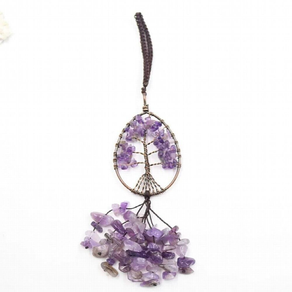 Car Interior Accessories Rearview Mirror Decor Natural Amethyse Healing Crystals Hanging Ornament Tree Of Life Meditation Multicoloured 885669526937