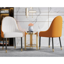 (WHITE/ORANGE) 2 x Modern Padded PU Faux Leather Armchair Dining Kitchen Restaurant Accent Chair Stool Set