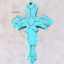 2Pcs Natural Stone 29X44MM Red Green Howlite Cross Beads Pendant Fit Necklace For Women Girls Jewelry Gift K028-033