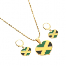 Jamaica Enamel Heart Map National Pendant Necklace & Earrings Set Gold or Silver Jamaican Flag Jewelry