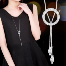 Crystal Circle Silver Womens Pendant Necklaces Jewelry Long Necklace Women Chain