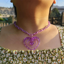 ZX Exaggerated Large Hollow Heart Pendant Necklace Geometric Transparent Resin Necklace Jewelry Accessories Girl