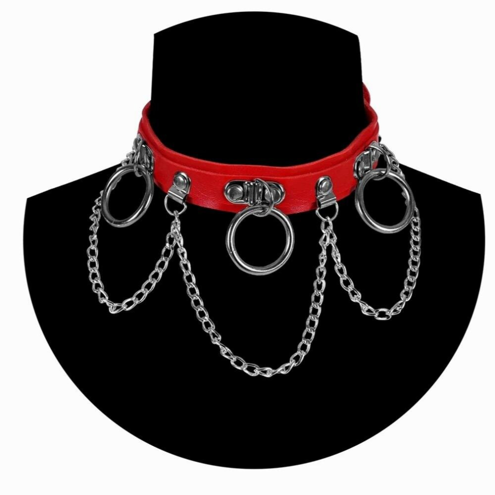 Multicoloured Punk Ring Chain Pendant Leather Necklace Collar Choker Punk Goth Collar Necklace O-Ring Pendant Accessories