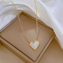 316L Stainless Steel 2-Color Love Heart Oysters Pendant Necklace For Women Girls Clavicle Chain Jewelry