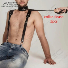 Mens Leather Necklace Set Bdsm Neck Harness Gay Sissy Slave Leash Gothic Cosplay Jewelry Body Bondage Collar Straps Sex Props
