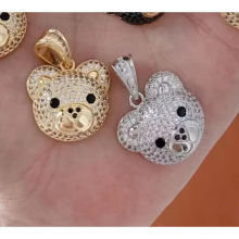 5Pcs Colorful Bear Head Pendant Necklace Jewelry Zircon Bear Different Colors Plated Silver Brass Necklace