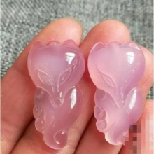 Selling Jewelry>>>Natural Pink stone Little Fox Pendant Chalcedony Fox Pendant