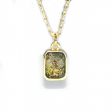 High Plated Created Rainbow Opal Rectangle Shape Mini Pendant Necklace For Women Girl Jewelry
